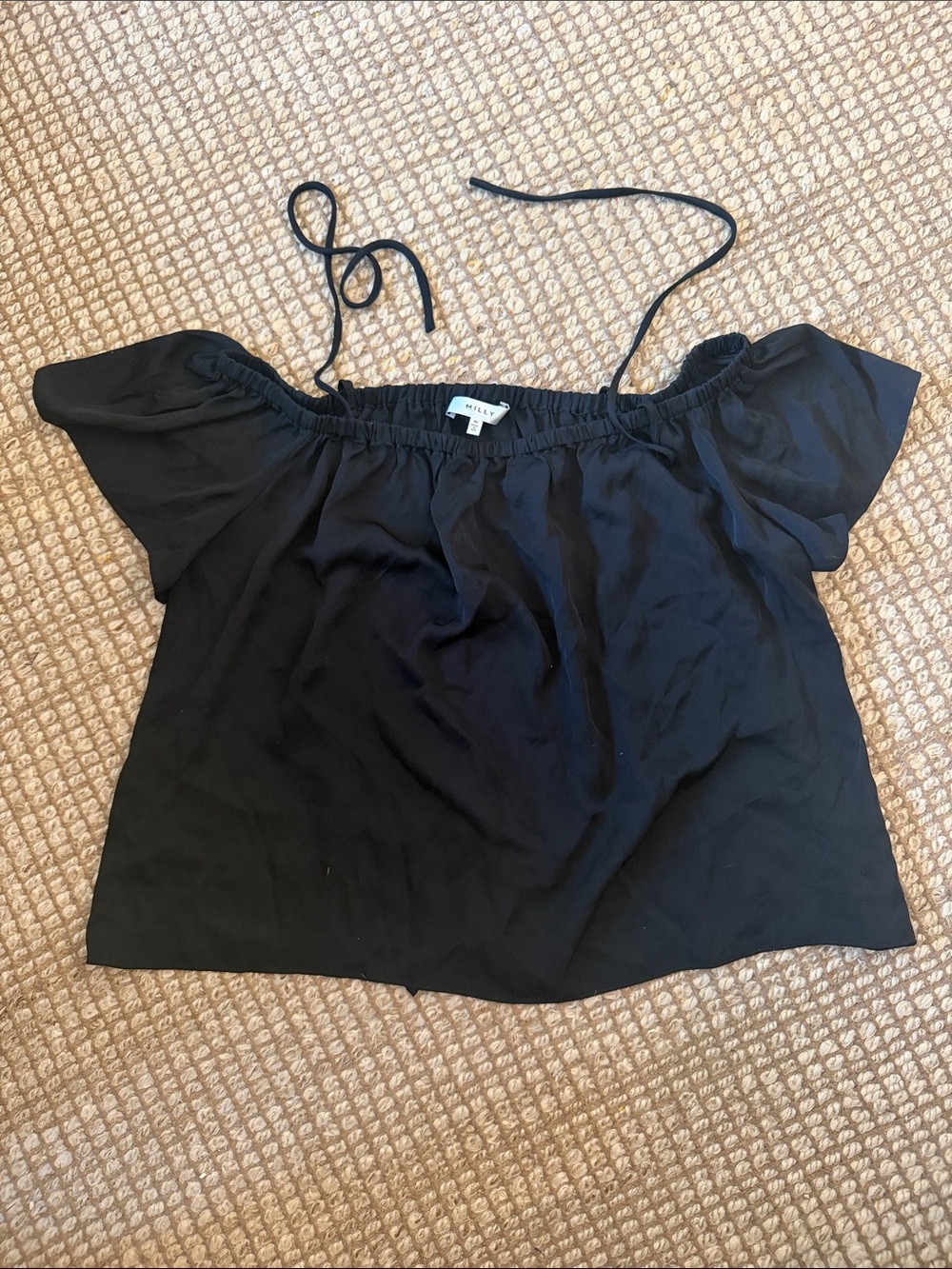Milly Black Off-Shoulder Tie-Sleeve Top